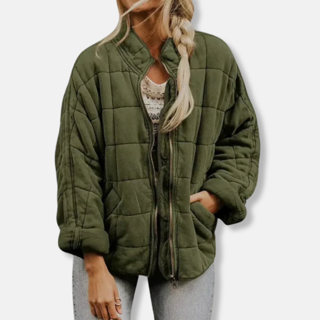 Large Oversized Quilted Jacket with Stand-Up Collar