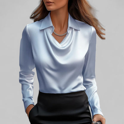 Elegant women's blouse with cowl neck satin look
