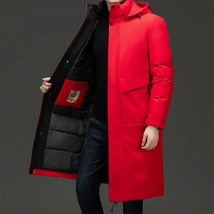 Men's Quilted Long Winter Coat with Hood
