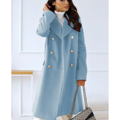 Elegant Women's Long Tailored Double-Breasted Coat
