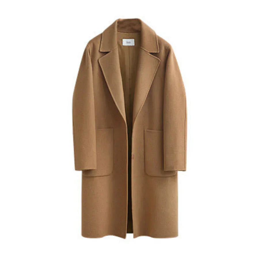 Elegant Trench Coat Wool Blend Loose Fit Longitudinal