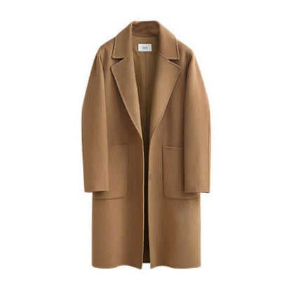 Elegant Trench Coat Wool Blend Loose Fit Longitudinal