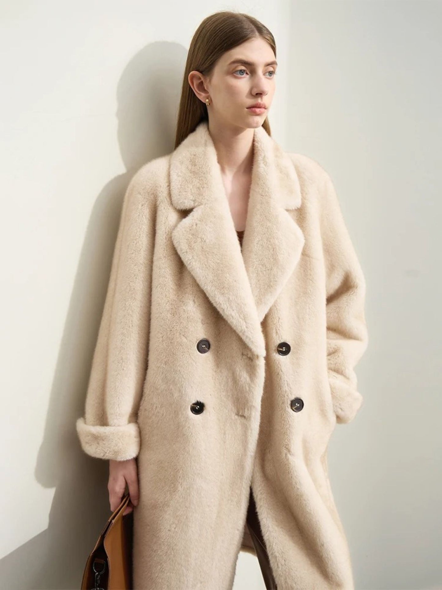 Women's Beige Wool Coat Winter Warm