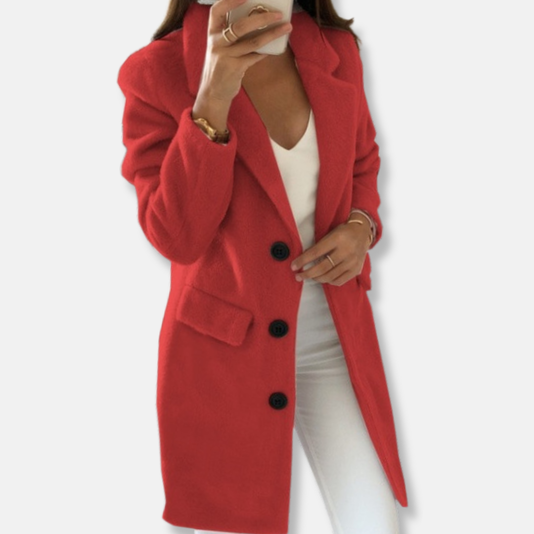 Elegant Wool Coat Classic Knee-Length with Buttons