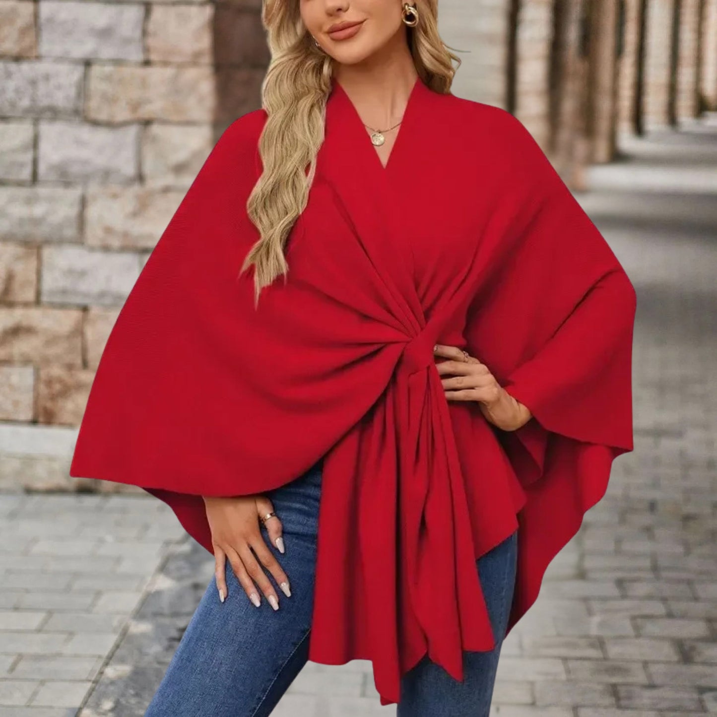 Women's top with cape effect and front knot