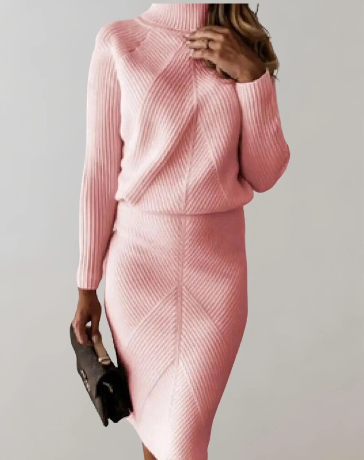 Chic Two Piece Set Women Slim Fit Turtleneck Sweater and Midi Skirt