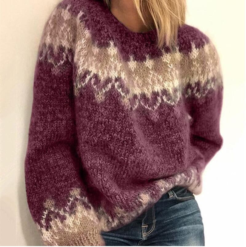 Soft Knitted Sweater for Women, Oversized Wool Blend Crew Neck