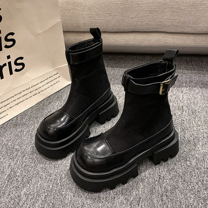 Stylish Canvas Boots, Short, Thick Sole, Quick Release