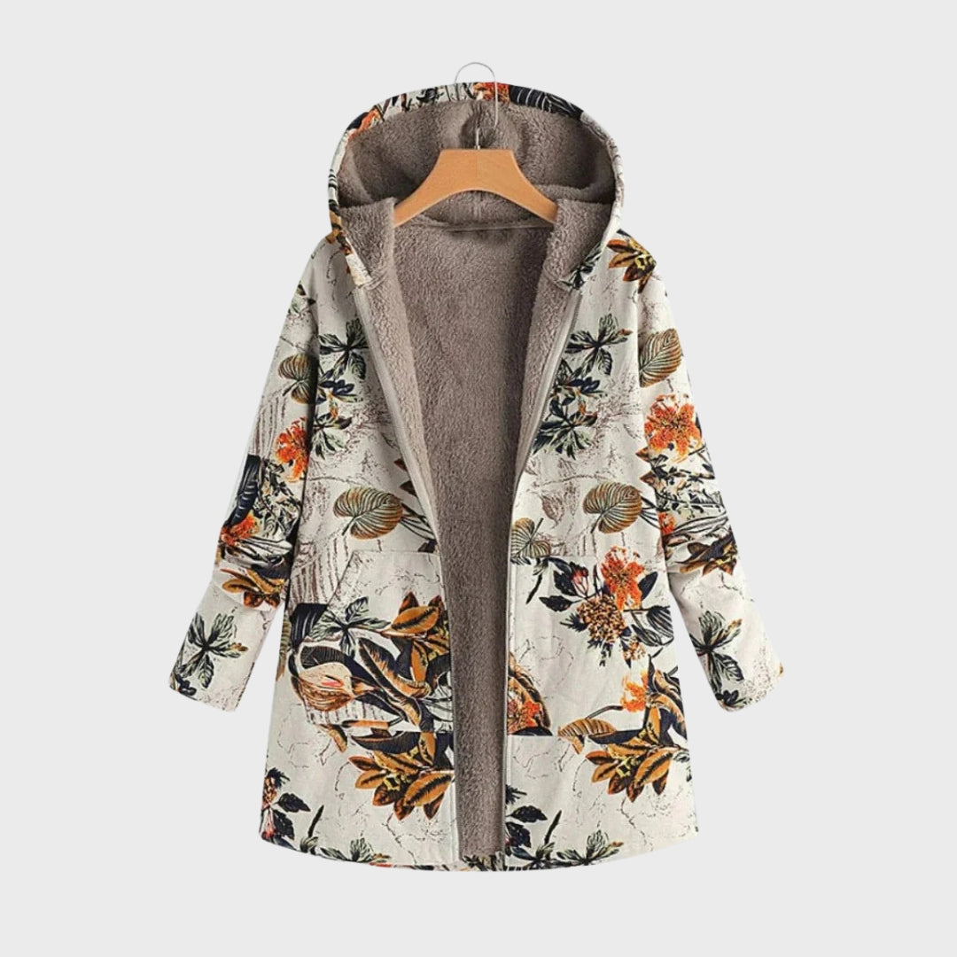 Stylish Fleece Jacket Floral Pattern Women