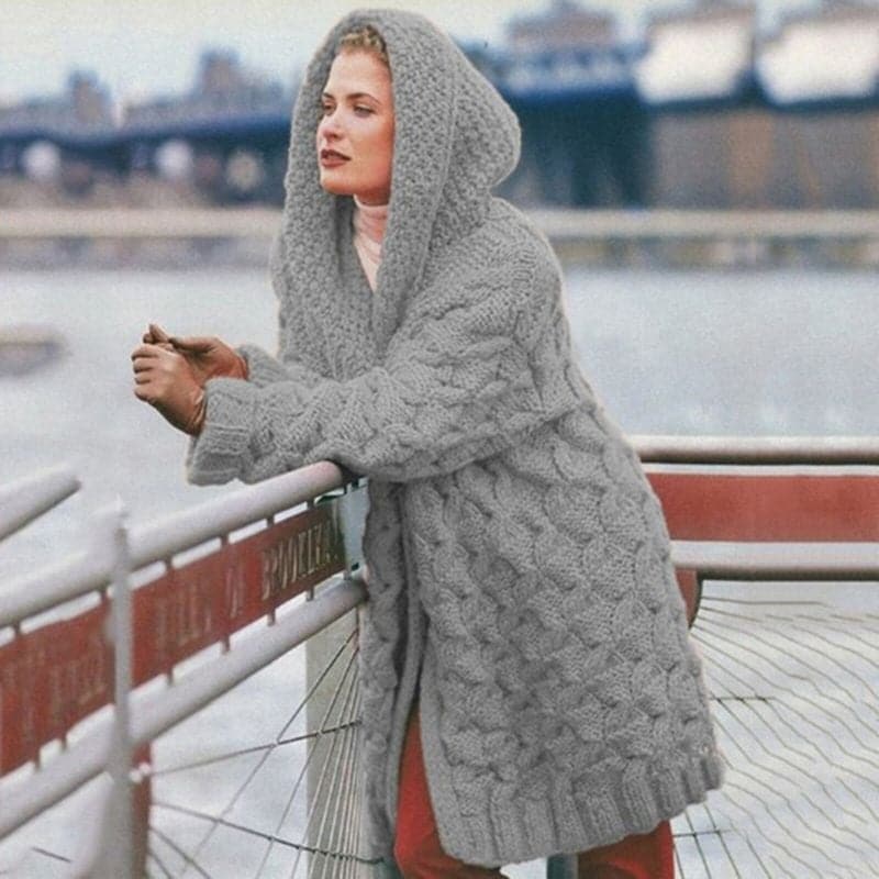 Knitted Cardigan Long Hooded Open