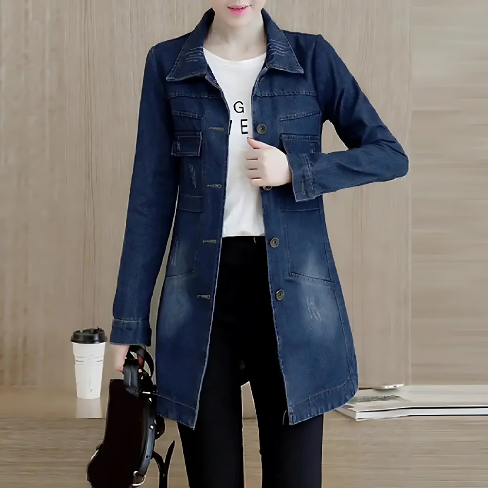 Women's Long Embroidered Denim Jacket