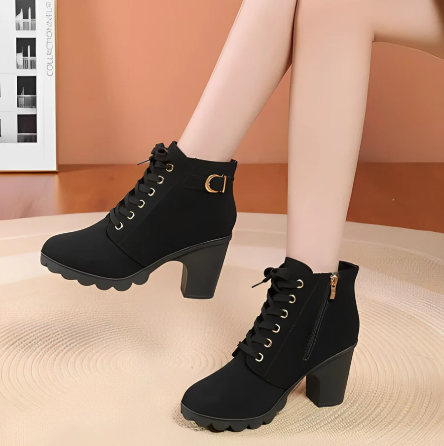 Damen Stiefeletten Hoch Absatz Chunky Sohle