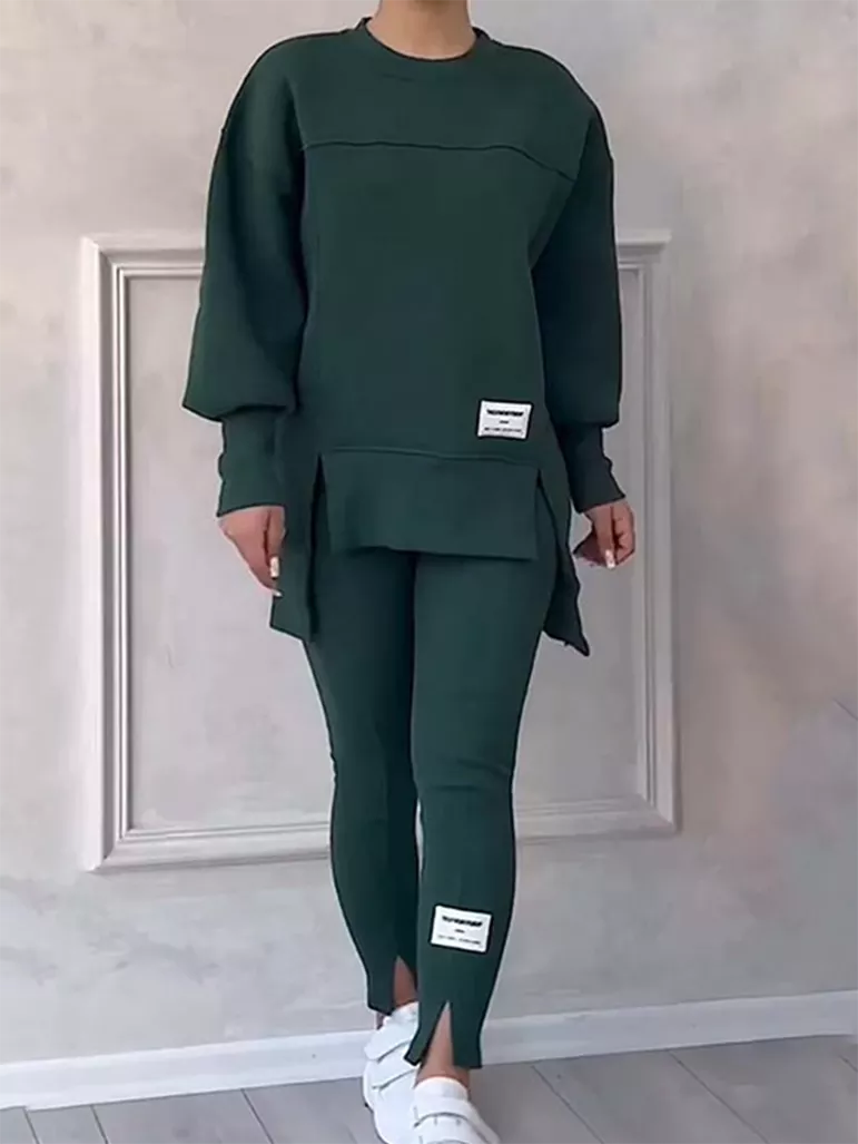 Elegant Winter Set: Patchwork Sweater and Leggings