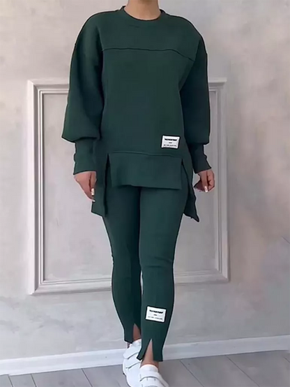Elegant Winter Set: Patchwork Sweater and Leggings
