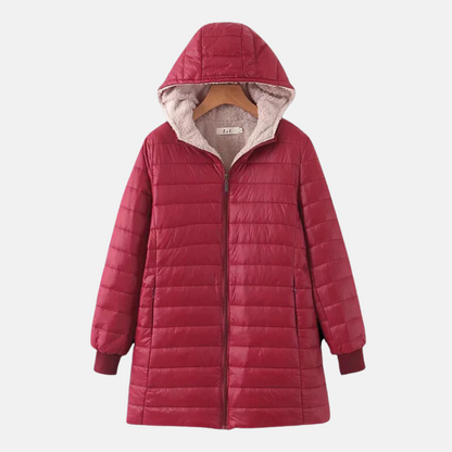 Warm Quilted Jacket Mid-Length Hood Fleece