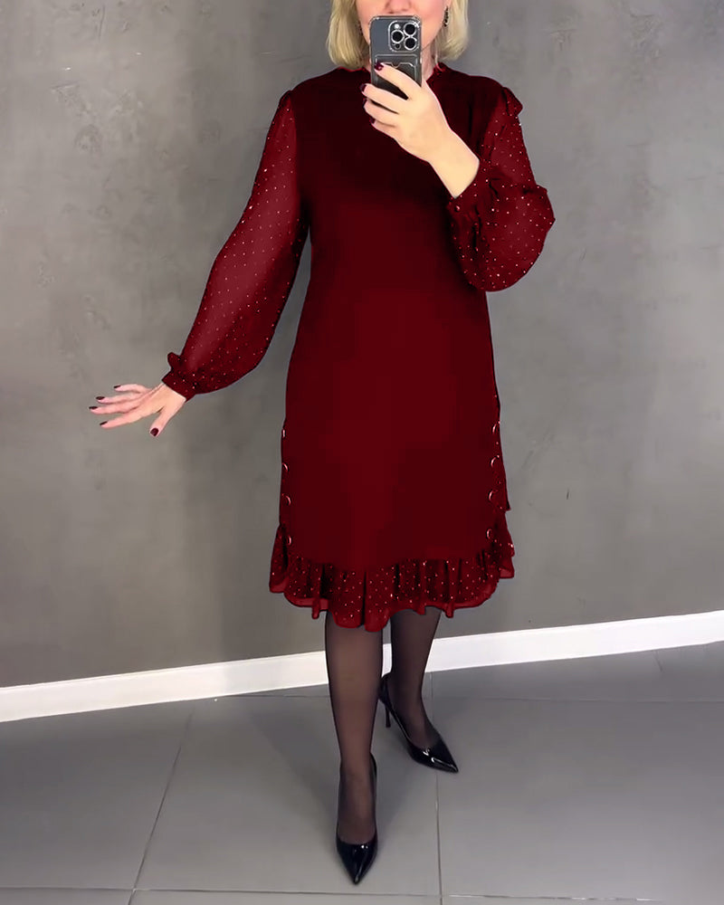 Elegantes Damenkleid Langärmlig Punktmuster