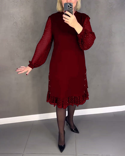 Elegantes Damenkleid Langärmlig Punktmuster