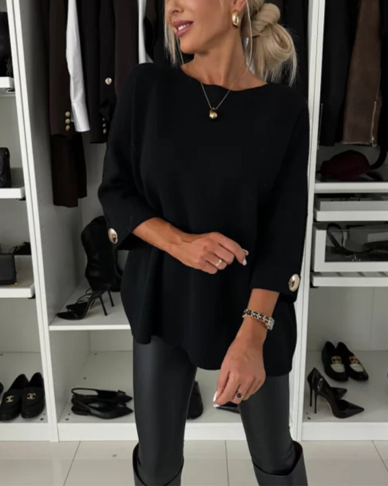 Elegant Women's Solid Crew Neck Sweaters