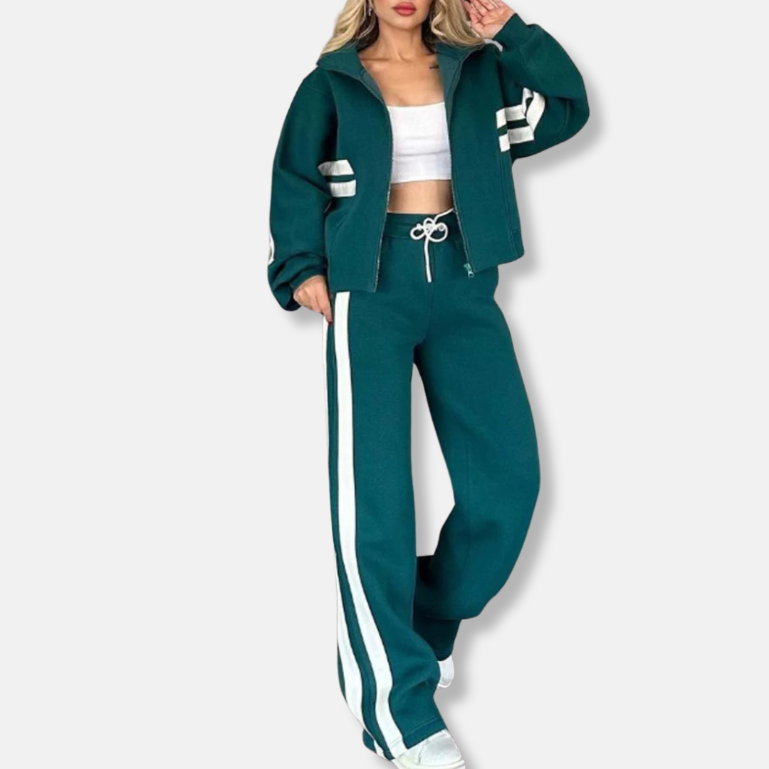 Casual Zip-Up Jacket Loose Fit Stripe Sleeves
