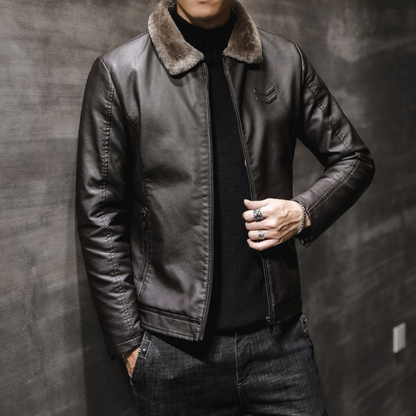 Men's Leather Jacket Fleece Collar Style