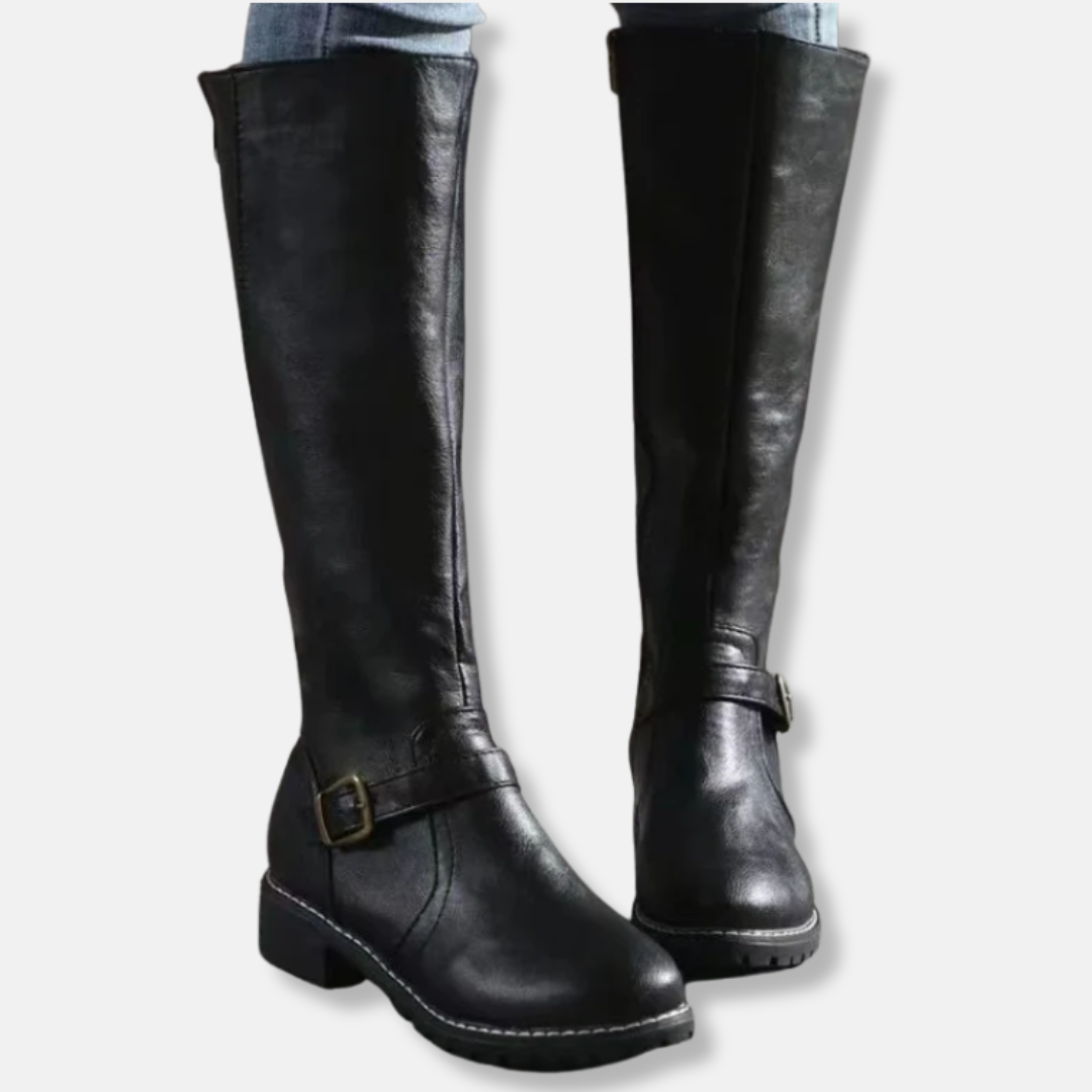 Knee-High Boots Faux Leather Double Zip