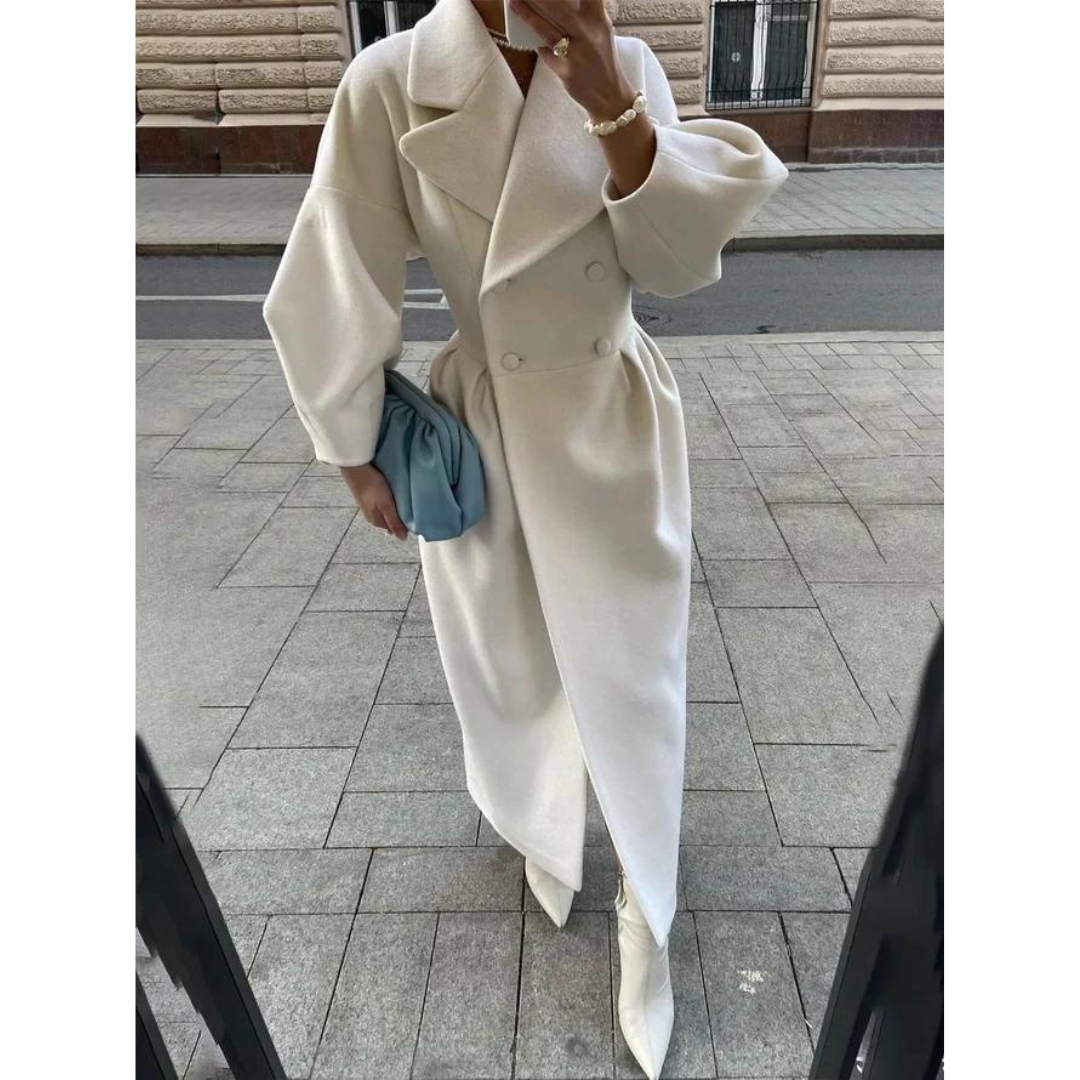 Eleganter Trenchcoat Damen Lang Wollmischung - IdealeKleiden