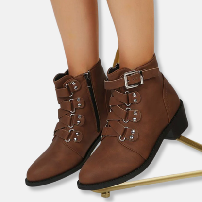 Stylish Ankle Boots Faux Leather Buckle Strap Block Heel