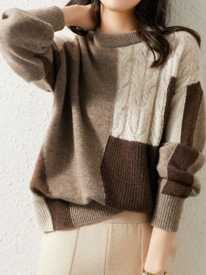Fashionable Knitted Sweater Contrasting Colors Trendy