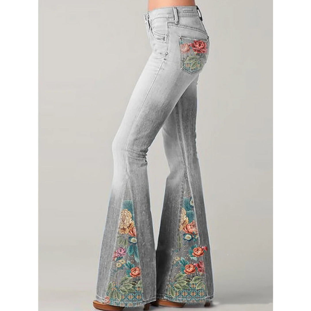 Women's Jeans Floral Embroidery Wide Leg