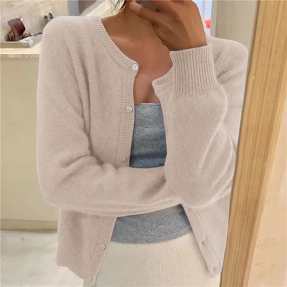 Women's Round Neck Cardigan Elegant Long Sleeve