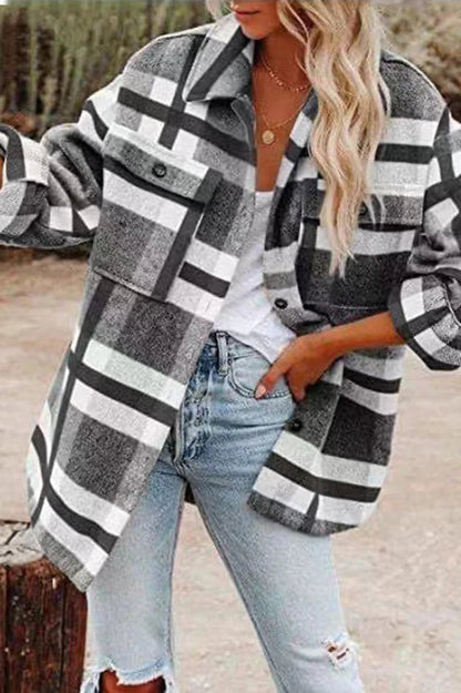 Stylish Plaid Women's Jacket with Practical Pockets