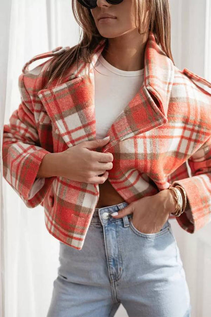Women's Autumn Plaid Reversible Collar Jacket
