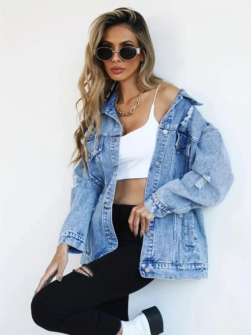 Fashionable Women's Oversized Denim Jacket