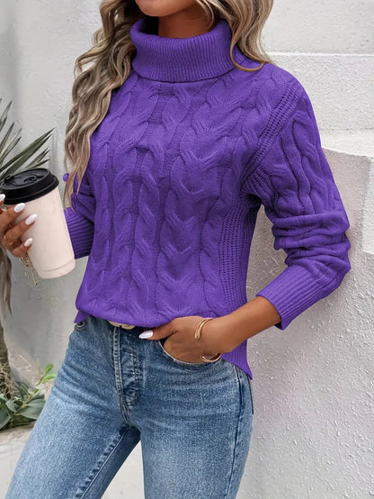 Damen Rollkragenpullover Zopf Muster Soft - IdealeKleiden