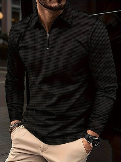 Casual long-sleeve shirt waffle pattern V-neck