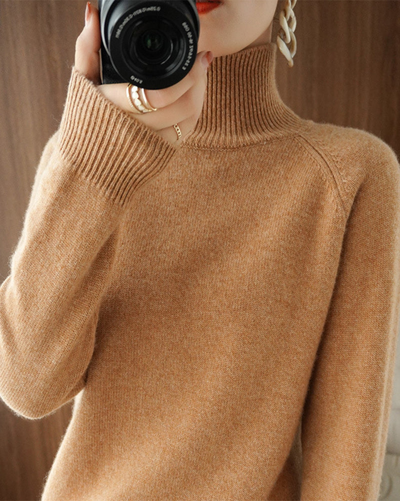 Elegant Solid Color Long-Sleeve Sweater