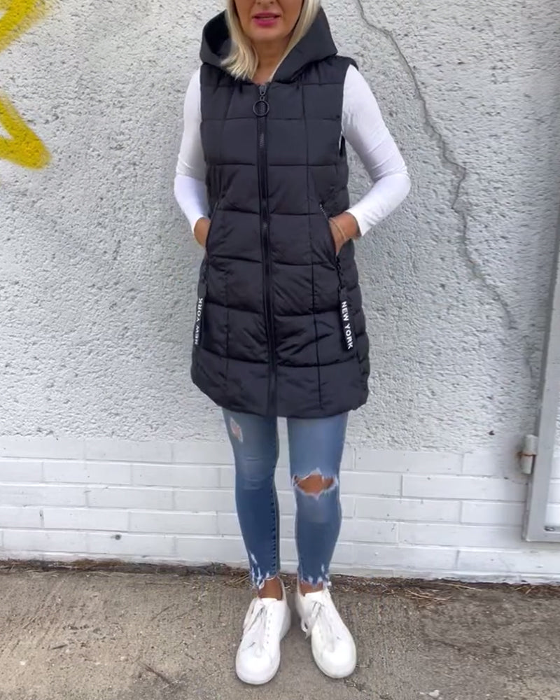 Padded Winter Vest Hooded Zipper