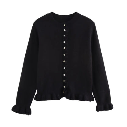 Stylish Women's Cardigan Ruffle Button Design