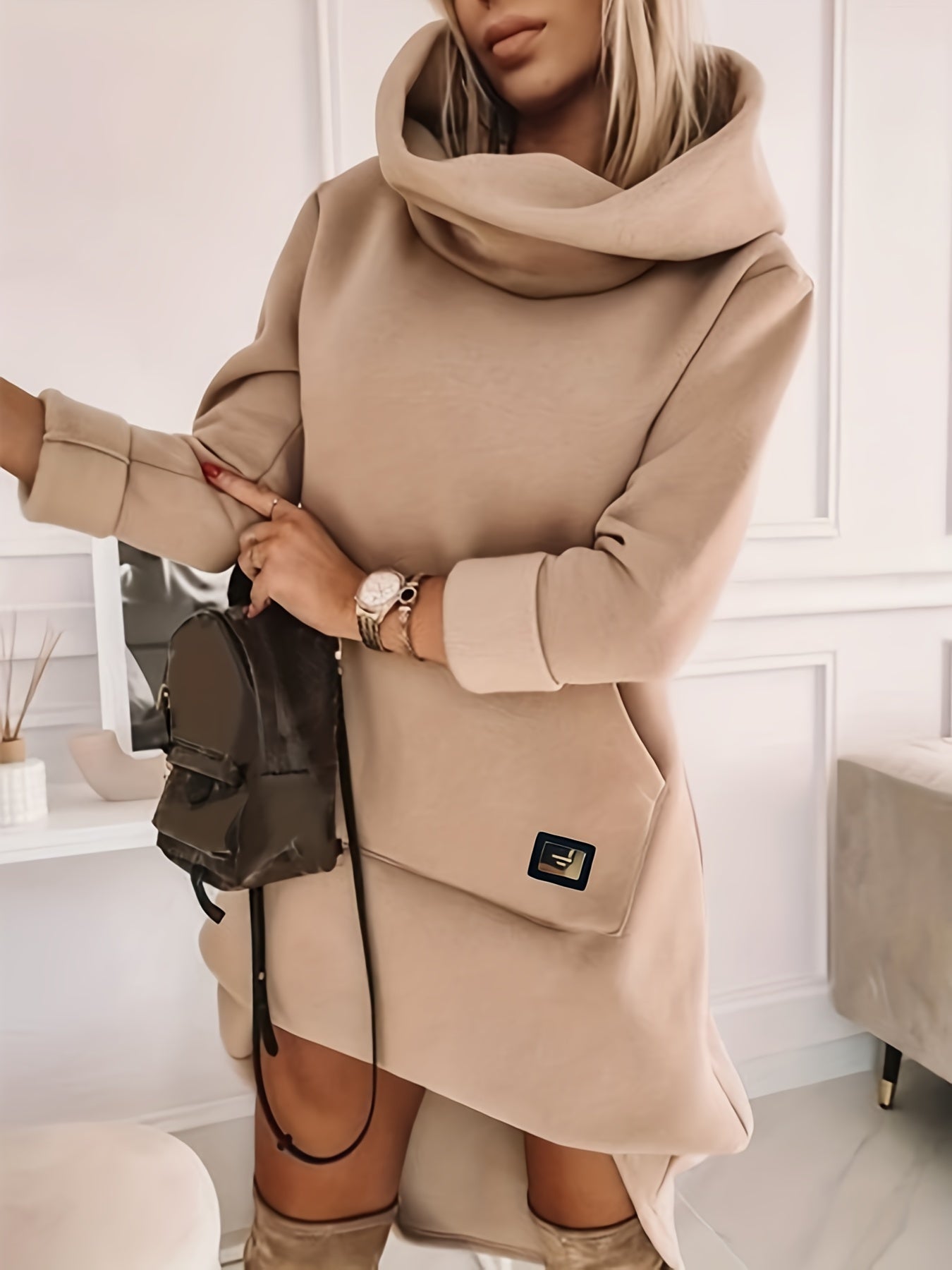 Hooded Sweat Dress Comfortable Sporty