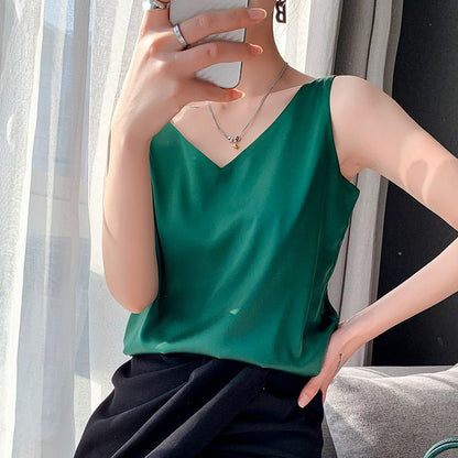 Elegant Satin V-Neck Top for Women