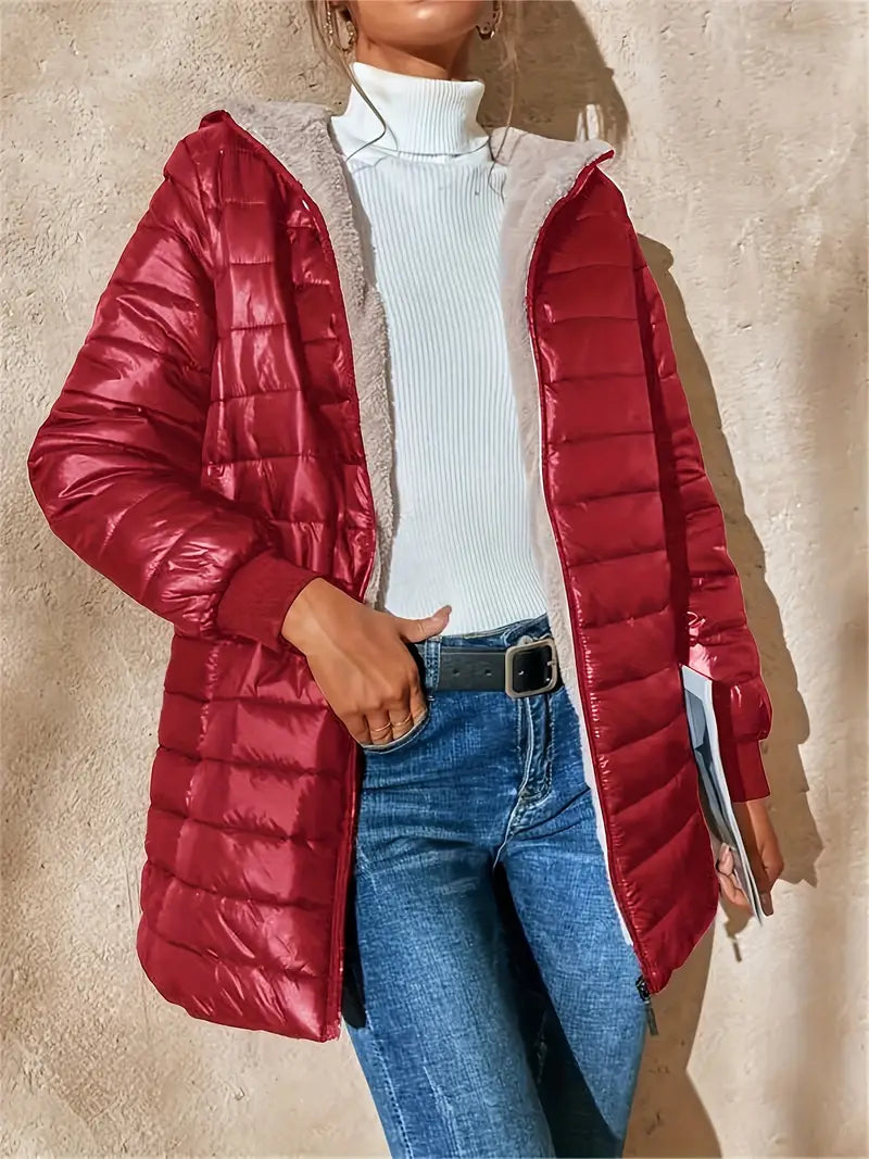Mid-length Quilted Jacket for Women with Hood