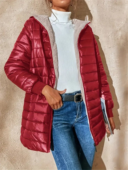 Mid-length Quilted Jacket for Women with Hood