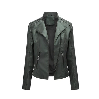 Women's Black Leather Jacket Zipper