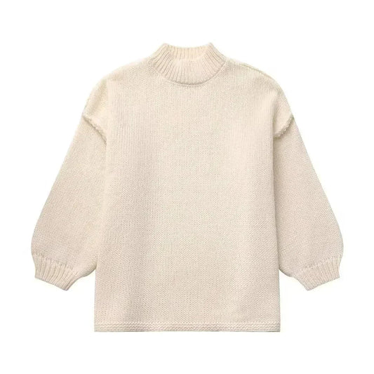 Stilvoller Rollkragen Pullover Große Ärmel - IdealeKleiden