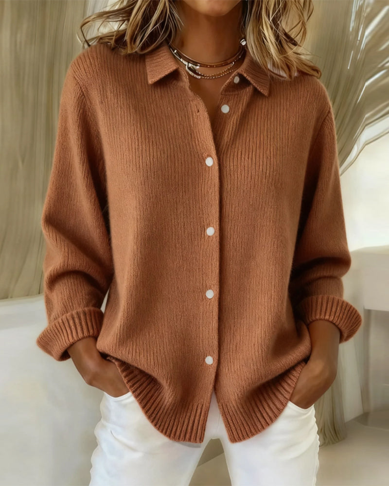 Elegant Sweaters with Lapels in Solid Color