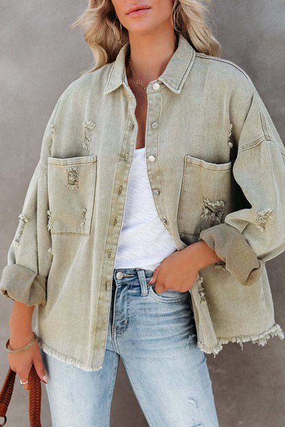 Fashion Lapel Jacket Ripped Jeans Long Sleeve