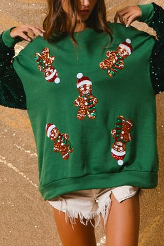 Christmas Sweatshirt Casual Glitter Crew Neck