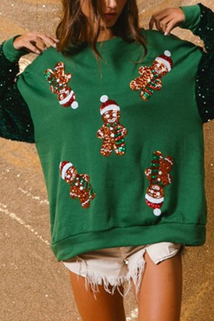 Christmas Sweatshirt Casual Glitter Crew Neck