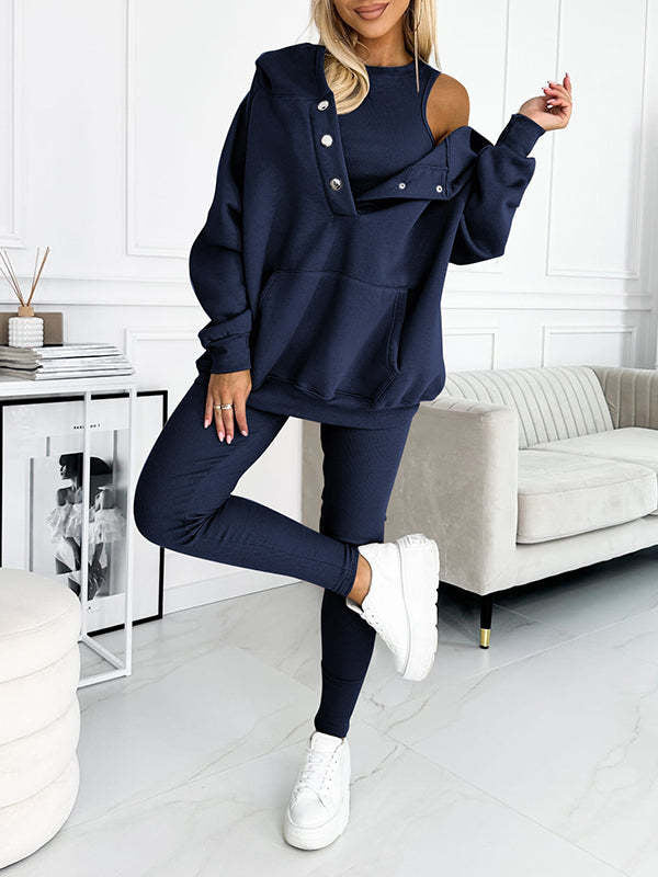 Women's 3-piece Sports Suit Hoodie Slim Pants