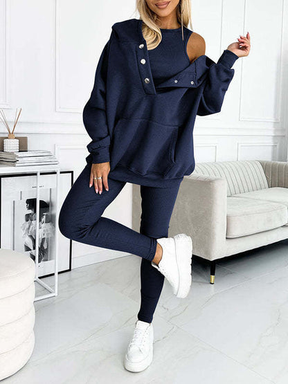 Women's 3-piece Sports Suit Hoodie Slim Pants